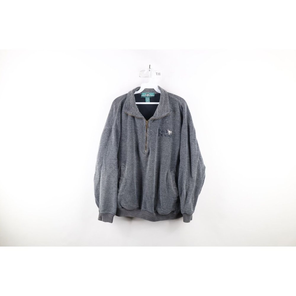 Vtg 90s Big Dogs Mens M Distressed Spell Out Half Zip Fleece Pullover Sweater